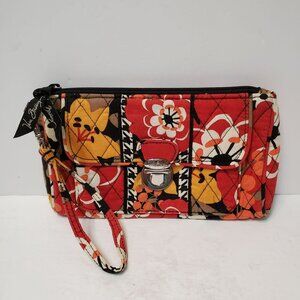 Vera Bradley Floral Wristlet Wallet Purse Quilted Cotton Bittersweet Red Yellow